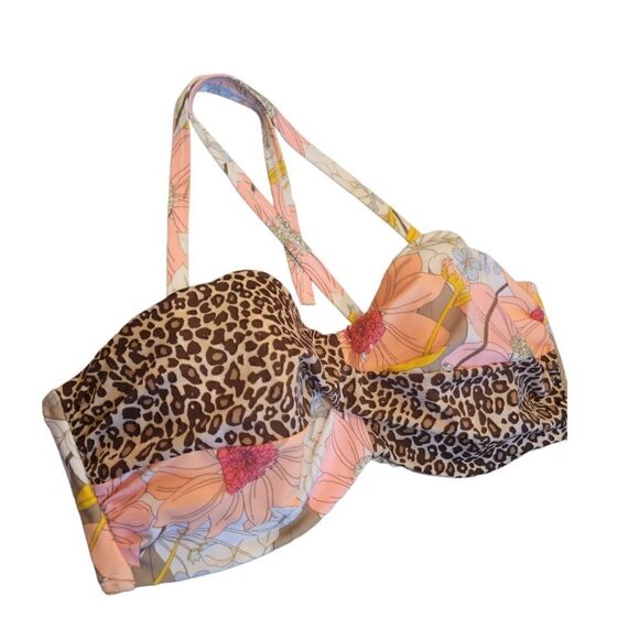 Victoria Secret Floral Leopard RIO TWIST BANDEAU HALTER PUSH UP SWIM TOP 34DD - Picture 2 of 10